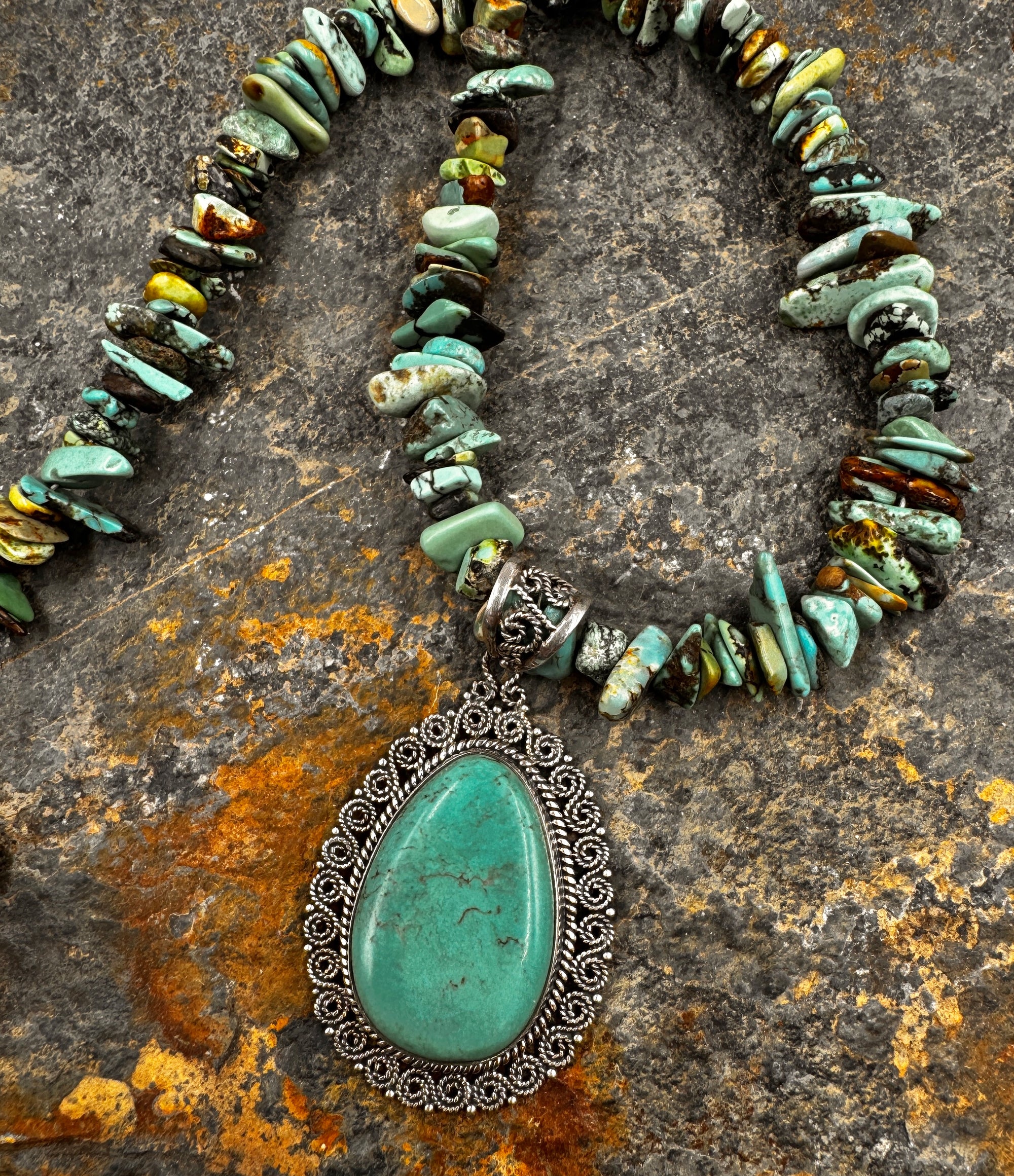 Natural turquoise with Vintage Pendant