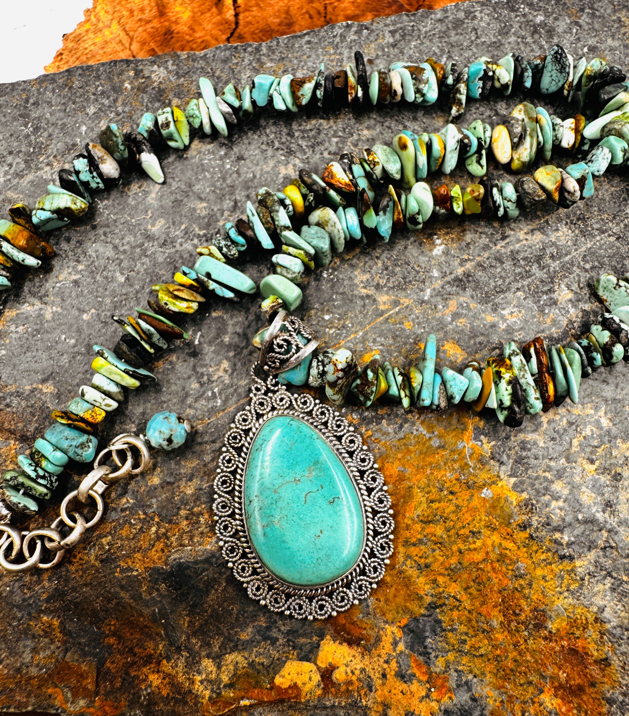 Natural turquoise with Vintage Pendant
