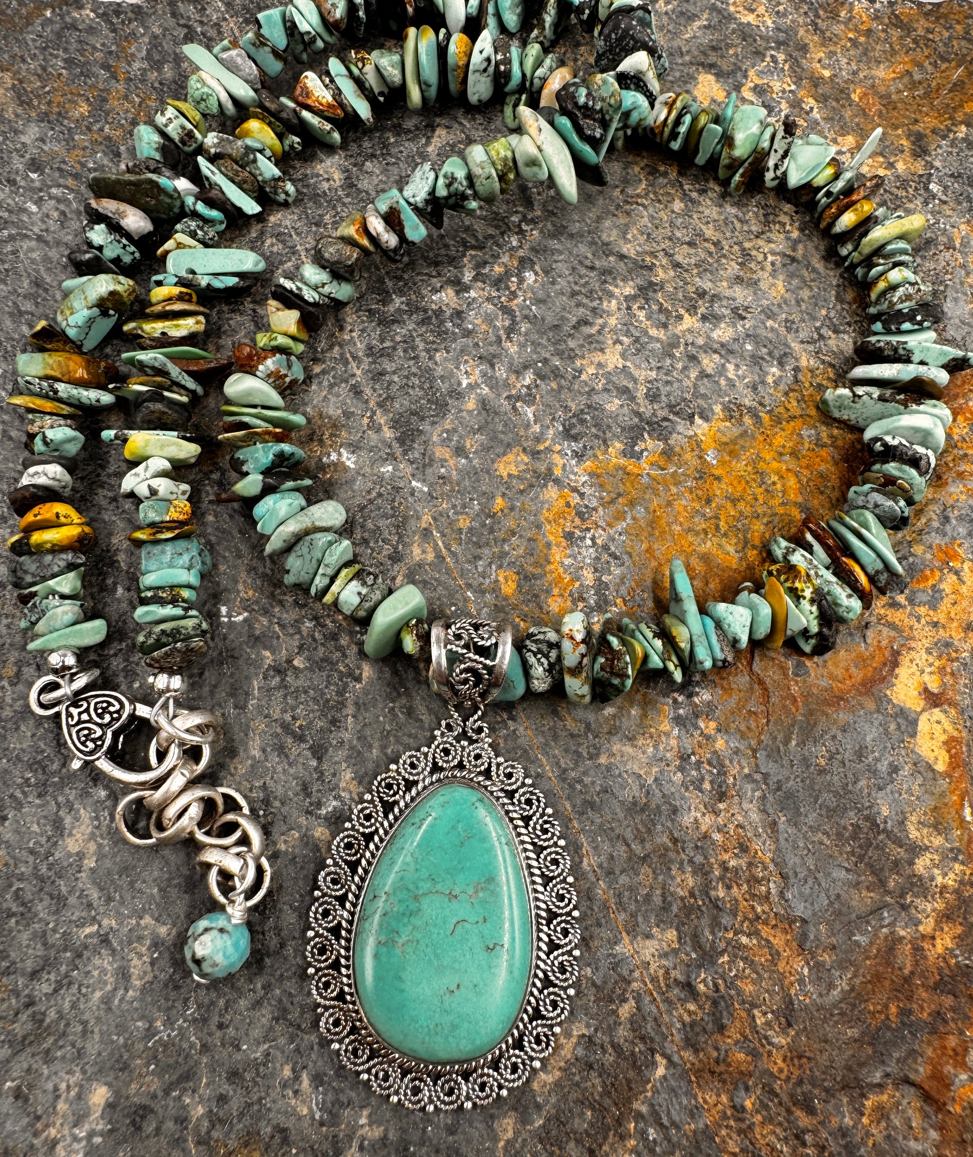 Natural turquoise with Vintage Pendant