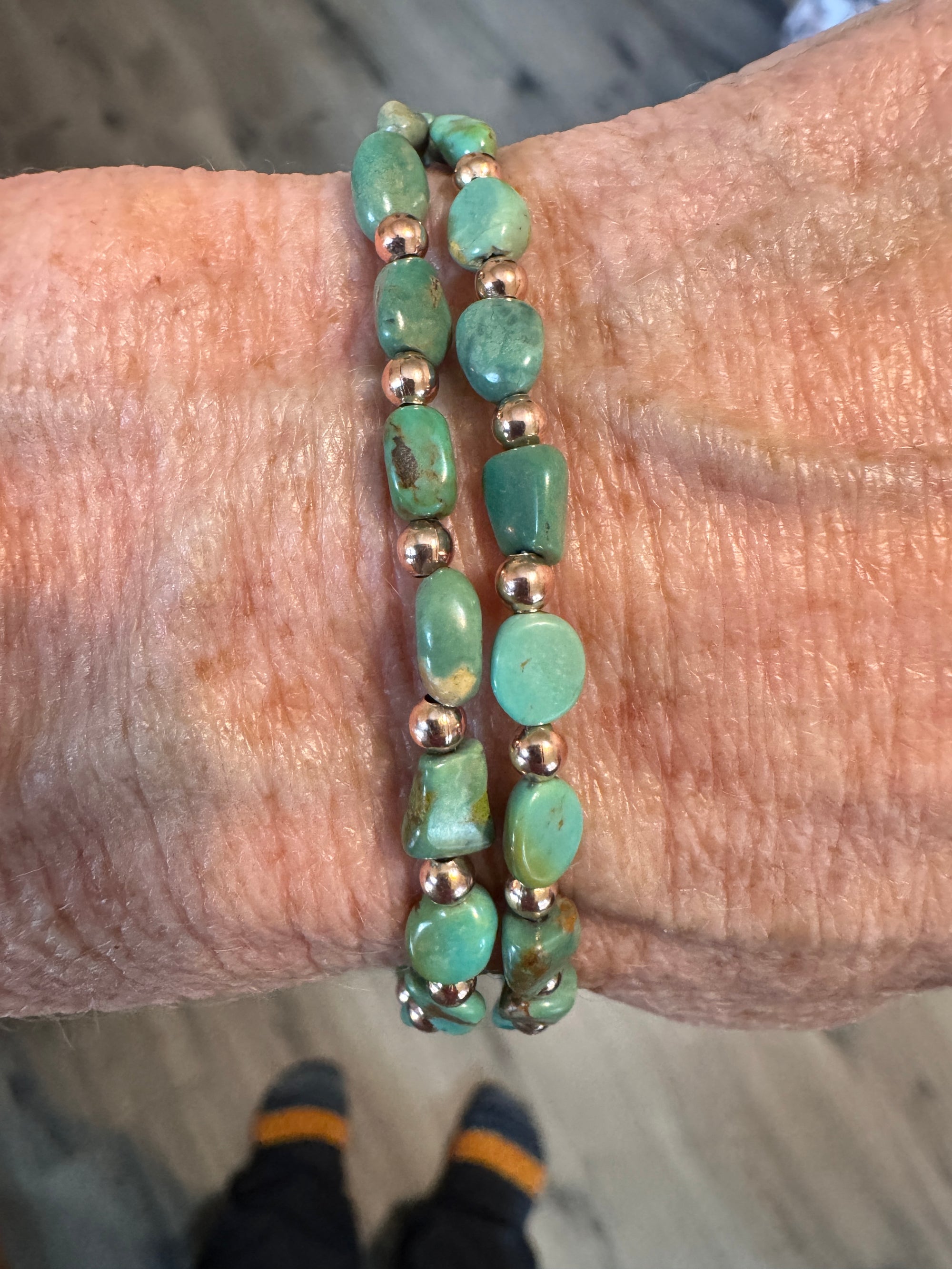 Green Turquoise and Copper Double Wrap Bracelet
