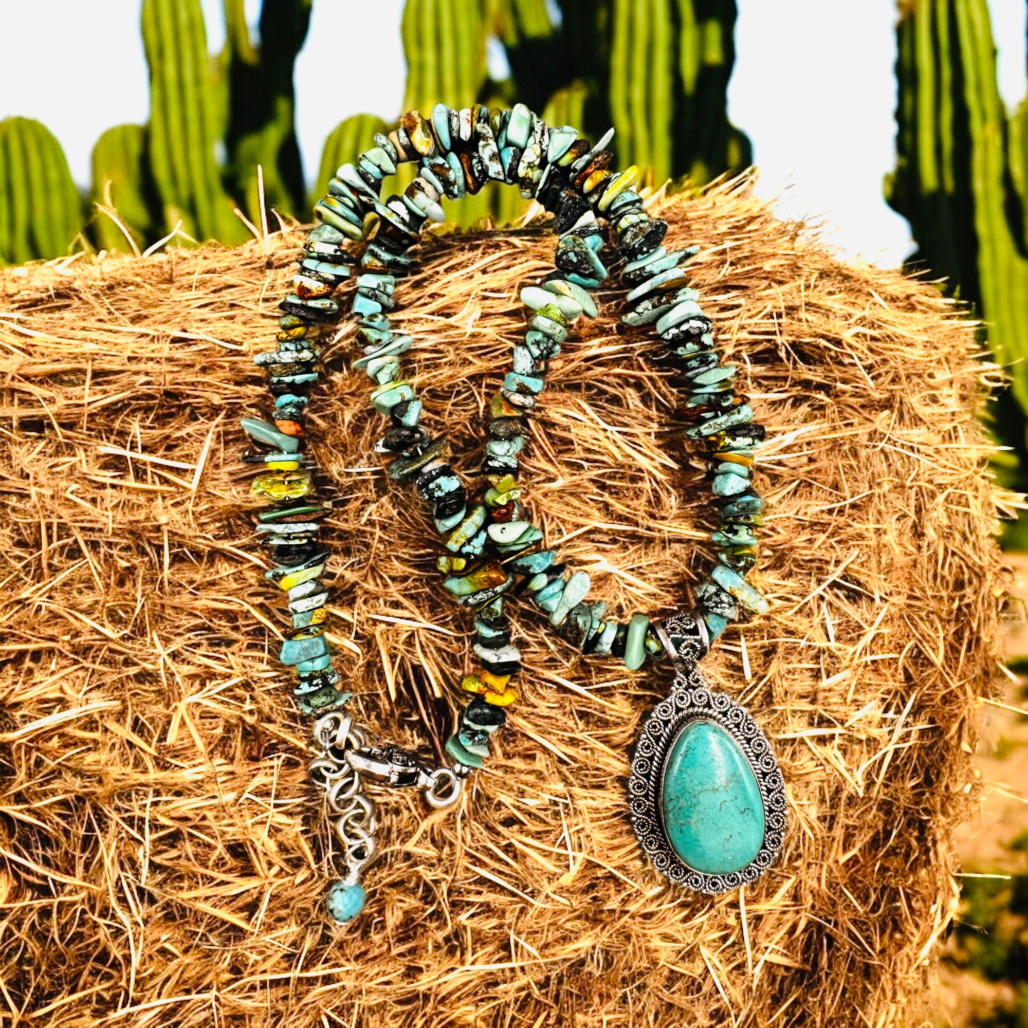 Natural turquoise with Vintage Pendant